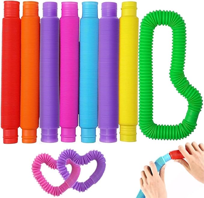 Large 8 Pcs Pop Tubes Sensory Fidget TubesToddler Toys | Party Favors with Autism Classroom Prizes Gifts Goodie Bag Stuffers Anxiety Stress Relief Toys for Kids Adults