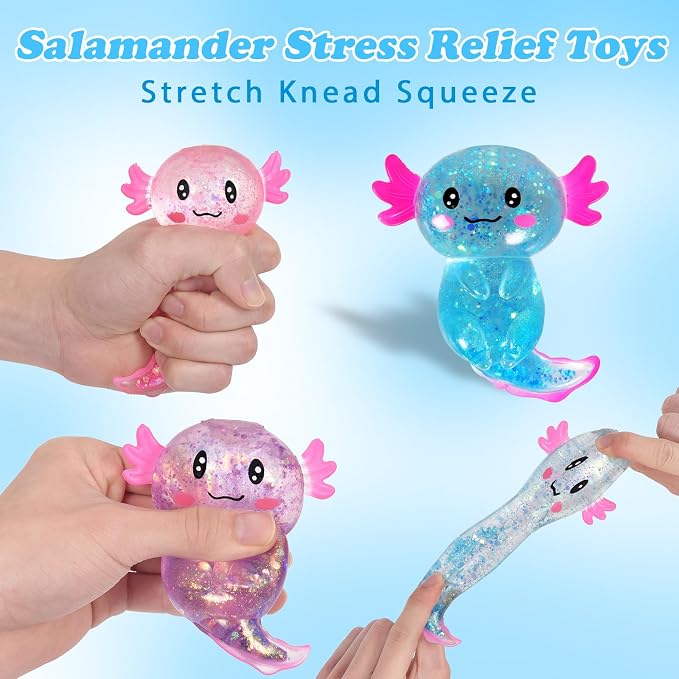 Axolotl Squishy Stress Ball, Soft TPR Slow Rising Squeeze Toy, Cute Axolotl Fidget Toy for Stress Relief, Anxiety Calming Sensory Toy for Kids Adults