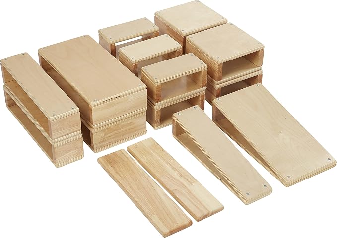 ECR4Kids Hollow Wooden Building Block Set, 18-Piece, Natural | Durable hardwood, GREENGUARD Gold Certified, 18 months +, STEM learning, motor development, rounded edges, classroom/playroom