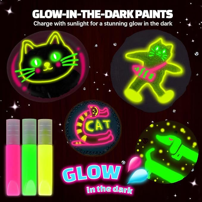 Rock & Wood Painting Kit for Kids Creative Arts & Crafts Set for Boys Girls | Paint wooden shapes and rocks with vibrant colors to create beautiful crafts, Perfect for birthdays classrooms and family fun