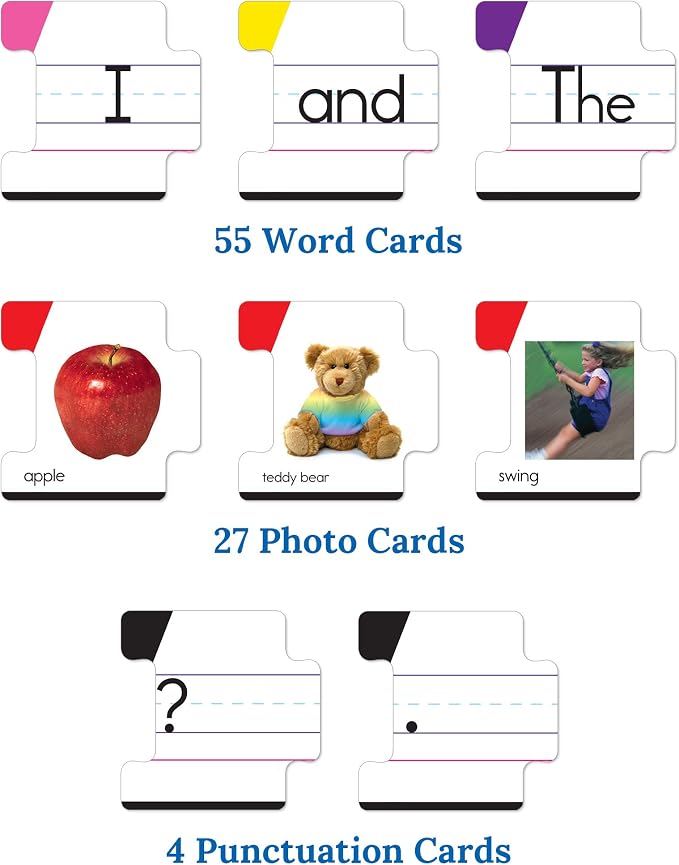 Key Education Sentence Building Game, Phonics Puzzles Grammar Flashcard Set | 86 Interlocking Sight Word Puzzle Cards, Color Coded Parts of Speech for Kids, Kindergarten, 1st & 2nd Grade Learning
