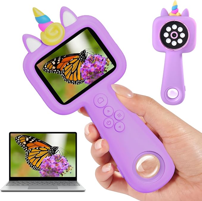 Magnify 2.4" Screen Handheld Microscope for Kids, 600X Digital 4K Kids Microscope, 8 LEDs Pocket Microscope, Portable Edu Toy for Ages 3-12 Boys& Girls Exploring Bugs Plants at Home & Outdoor Travel