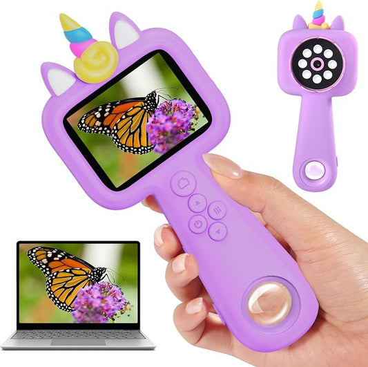 Magnify 2.4" Screen Handheld Microscope for Kids, 600X Digital 4K Kids Microscope, 8 LEDs Pocket Microscope, Portable Edu Toy for Ages 3-12 Boys& Girls Exploring Bugs Plants at Home & Outdoor Travel
