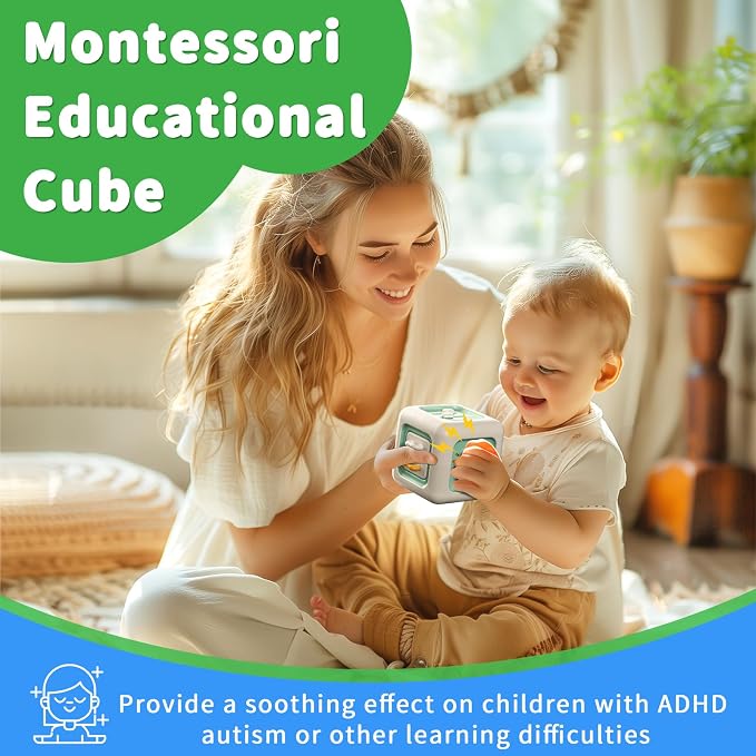 SOCBTNSO Montessori Busy Cube Travel Toy for Toddlers | Learning Fine Motor Skills, 1st Birthday Gifts for 1 Year Old, 6 9 12 Months Baby