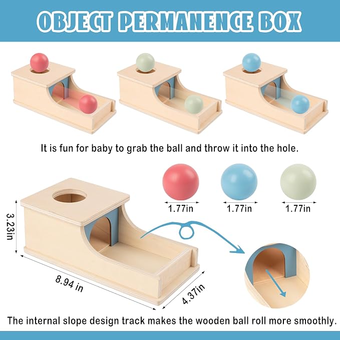 Busy edition Montessori Toys for Babies 6-12 Months, 9 Month Old Baby Toys | Wooden Object Permanence Box, Preschool Developmental Toy for Infant, Toddler Ball Drop Toy Girl Boy Gift