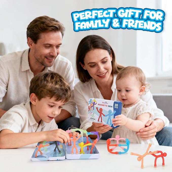 20Pcs Magnetic Travel Toys, Magnets Men for Kids with Portable Metal Box | Airplane Car Travel Fidget Toys Road Trip Activities Essential, Classroom Toys for Kids Birthday Stocking Stuffers Gifts