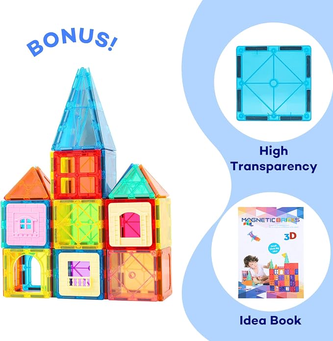 Anbalulu 63PCS Magnetic Tiles, Magnetic Building Set | Magnetic Building Blocks for kids Toddlers Ages 3-9, Construction Blocks, STEM Sensory Educational Gift Toys