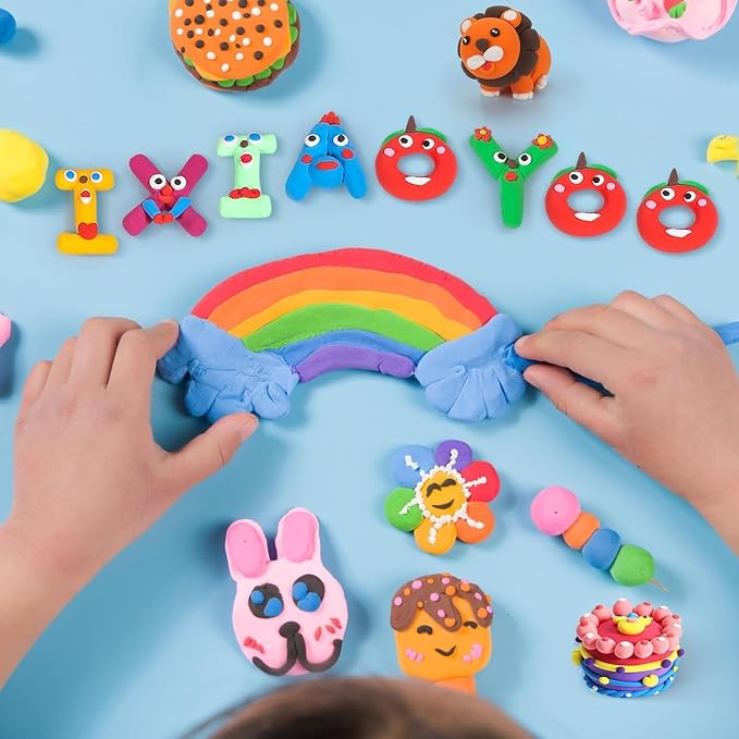 Ixiaoyoo Air Dry Clay, 50 Colors Foam Modeling Clay for School Projects | Safe & Non-Toxic, Soft, Non-Sticky, DIY Model Crafts Kids Toys for Home Party Favors, Birthday Gifts for Aged 3–12 Boys Girls