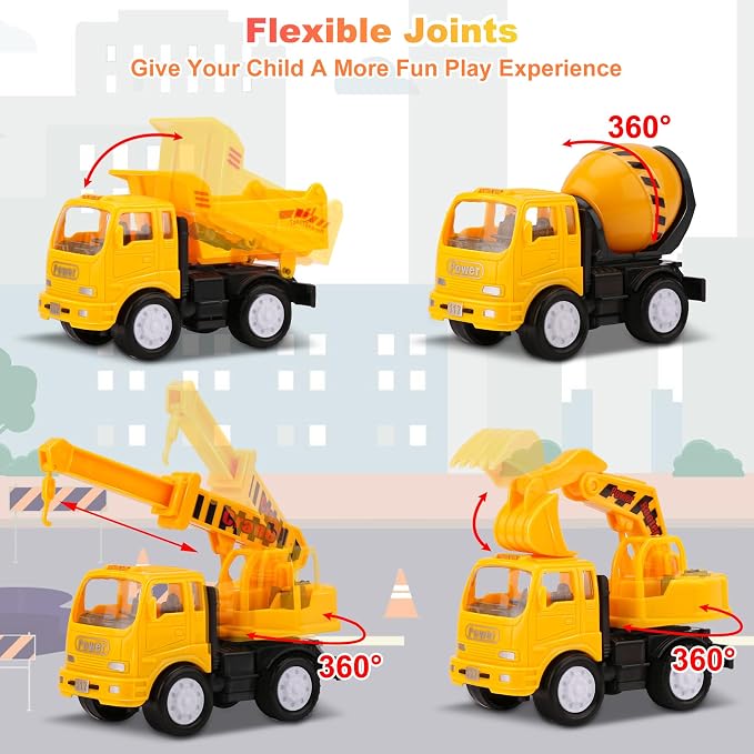 Construction Truck Toys for Toddler 3-4: 5-in-1 Vehicles with Sound Lights | 13 inch Big Carrier 4 Mini Truck - Great for Little Boys Daily Repeat Play - Ideal Christmas Birthday Gifts for Boy Grandkids