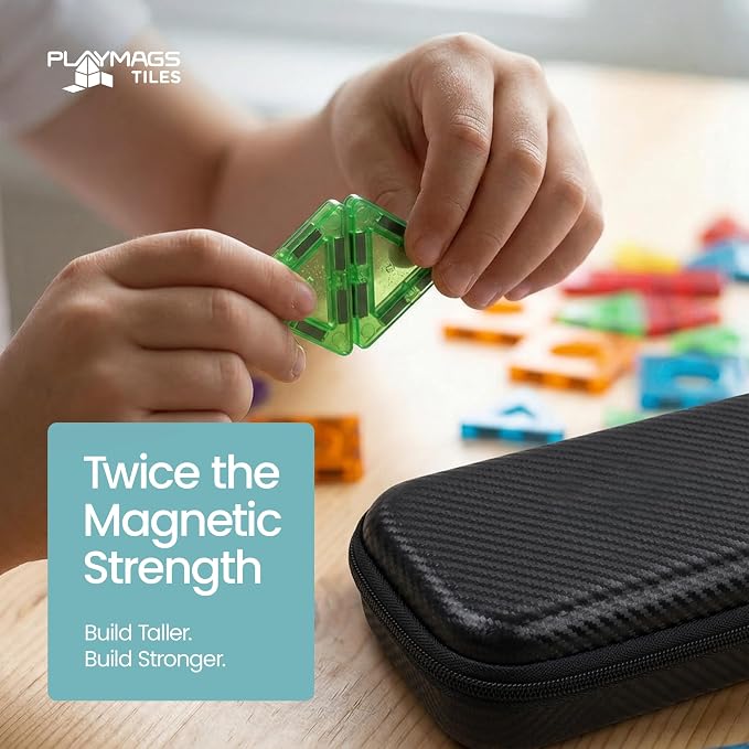 Playmags Mini Magnetic Tiles for Kids 42-Piece Set | Travel Magnetic Blocks | STEM Sensory Educational Toys | Portable Toddler Building Toys | Gift for Boys & Girls Ages 3