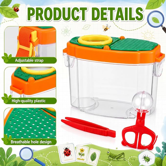 Halloscume 20 Set Bug Catcher for Kids Bug Viewer and Insects Tweezer for Students, Critter Catching Kit Magnifying Insect Cage Container Kit for Kids Outdoor Science Nature Exploration