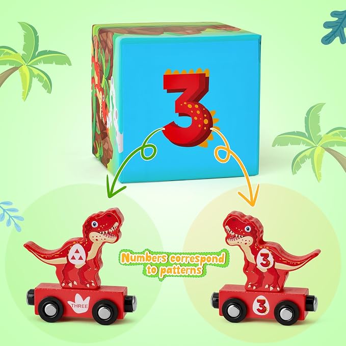 Atoylink Toddler Dinosaur Sorting and Stacking Toys with Magnetic Wooden Dinosaur Train Set, Baby Number Blocks Nesting Boxes Preschool Learning Montessori Toys for 3 Year Old Boys Girls Gift