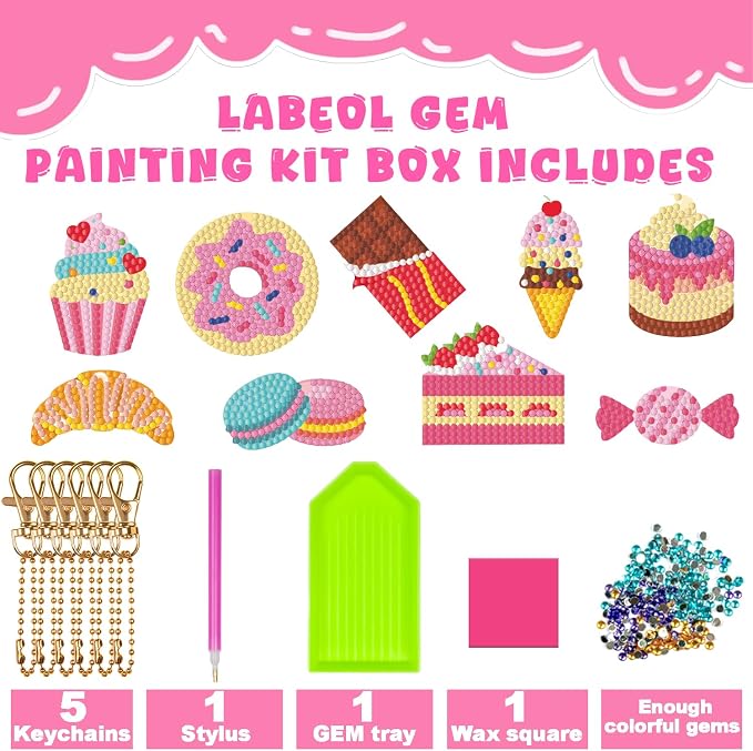Labeol Arts and Crafts for Kids - Creat Your Own GEM Keychains-5D Diamond Painting by Numbers GEM Kits for Kids Girls Toddler Age 6-7 6-8 10-12