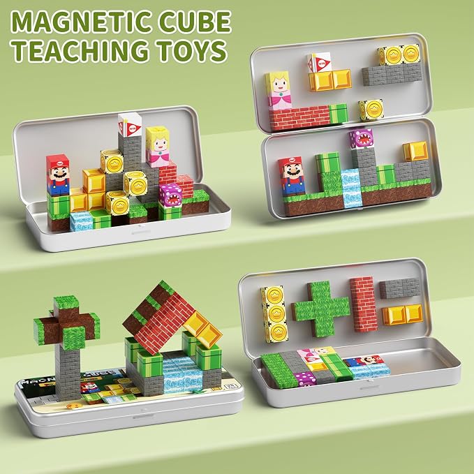 WMXDU Mini Magnetic Blocks Travel: Magnetic Building Toys with Iron Box | Adventurer-Themed 35PCS Building Set, Travel-Size Iron Box Prevents Lost Pieces, 60+ Min Quiet Play on Trips, Great Gift