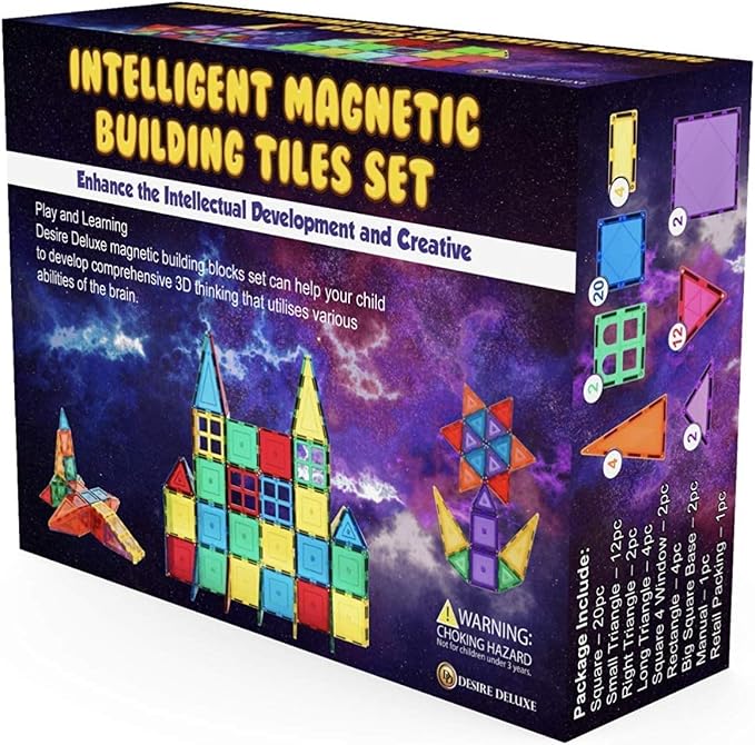 Magnetic Tiles Building Blocks Toy - STEM Educational Magnetic Blocks for Kids, Creativity Preschool Learning Sensory Montessori Toddler Magnetic Toys for Boys & Girls 3+ Years Old - 47PC