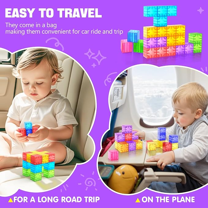 Feoxialy Magnetic Blocks 52pcs Translucent Magnetic Cubes Building Blocks | Digit Magnet Toys for Kids, Rainbow STEM Creativity Toys 3+ Year Old Boys & Girls Toddlers Kids Christmas Birthday Gifts
