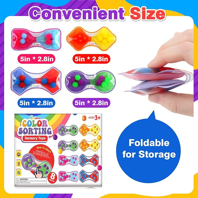 Sensory Fidget Toys for Kids Toddler: 8 Pack Color Sorting Squeeze Toys | Squeeze Calming Toys for Toddler Girls Boys Autism-Goodie Bags Stuffers for Kids