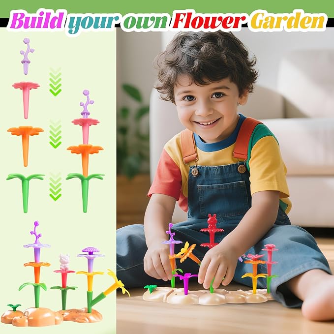 SKTMYY 153PCS Magnetic Tiles Road Set with Toy Car & Flowers Building Toy, Magnet Tiles for Kids, Magnetic Building Blocks, STEM Toy Gift for Boys and Girls, Garden Track Themed