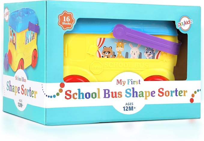 Bus Shape Sorter Toy - Kids Block Sorter with 16 Colorful Shapes - Sorting Toys for Toddlers 1-3 - Creative Play Learning Skills Development