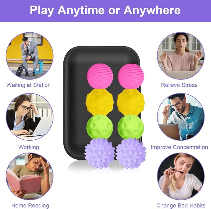 BUSOHA Silicone Magnetic Fidget Balls - 8 Pack Fidget Toys for Adult | Four Unique Textures Sensory Support,Quiet and Silent Stress Relief,Lightweight,Office,Travel,Anxiety,ADHD,Colorful