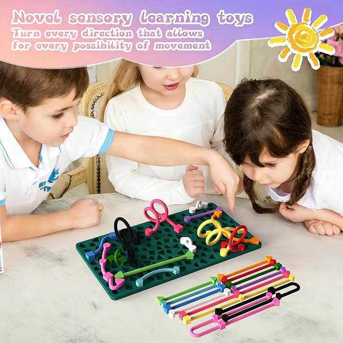 2PCS Sensory Activity Board, Silicone Fidget Toys for Calming and Stress | Autism Quiet for Adults, Toddler Sensory Toys for ADHD, Road Trip Essentials for Kids, Portable Travel Bag & 24 Strings