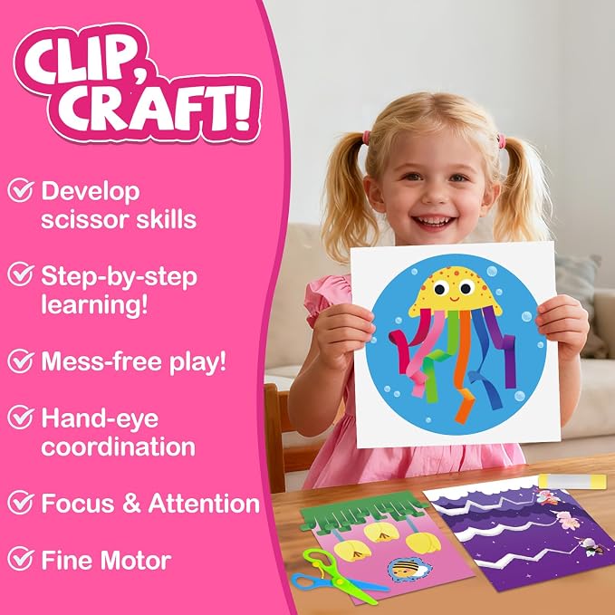Toddler Scissor Skills Activity Book, Art Supplies and Crafts for Kids 4-6 | Fine Motor Toys Game, 2 Safety Scissors, Easter Christmas Birthday Gifts for Kids Little Boys Girls, Preschool Snip Learning