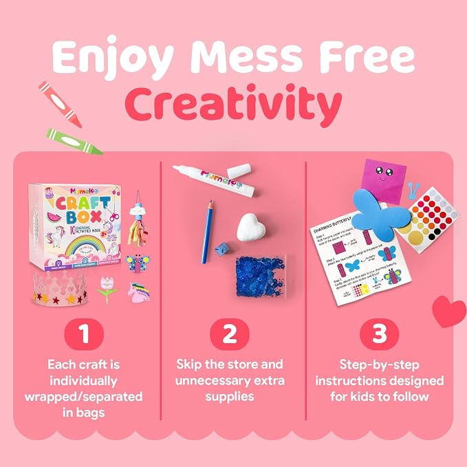 Mumaloo Kids Craft Kit – 10 Unicorn & Mermaid Art Projects | No Mess · All Supplies Included · Ages 3 4 5 6 7 8 · Educational Gift for Girls · Toddler Arts and Crafts