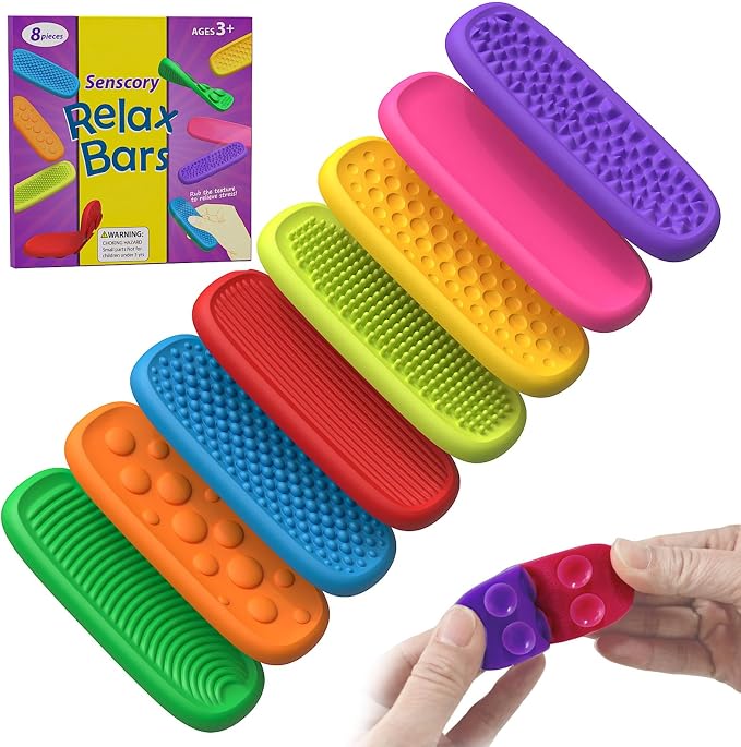 8 Pack Textured Silicone Worry Stones, Sensory Toys for Kids and Adults | Textured Silicone Worry Stones, Sensory Fidget Toys for Adults and Kids, Quiet Tactile Toys for Classroom and Office