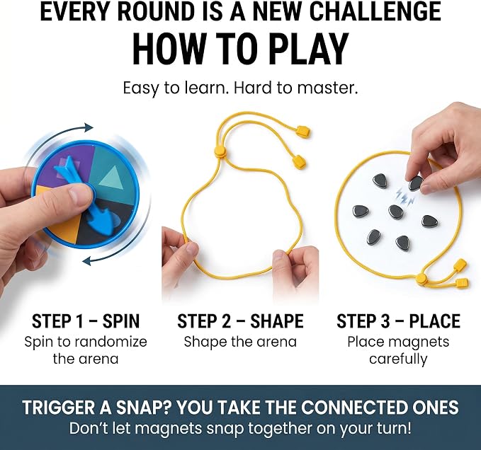 Magnetic Chess Game, Magnet Game with String, Spinner & 40 Magnetic Stones, 2-4 Player Strategy Board Game for Kids, Teens & Adults, Family Game Night, Tabletop Activity for Travel, Party & Camping