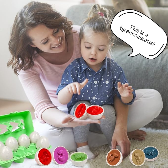 Dinosaurs Eggs,Egg Toys for Toddlers,Montessori Geometric Egg Puzzle Toy Early Educational Learning Color Sorting & Shape Matching Easter Basket Stuffers Gifts for Boys Girls