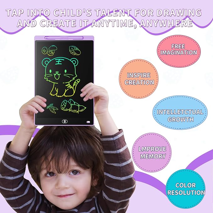Genialba LCD Writing Board 8.5 Inches, Colourful Electronic Tablet, Portable Erasable Drawing Board, Graphic Tablet for Children's Games 3 4 5 6 7 Year Old Kid Boys Girls (Purple)