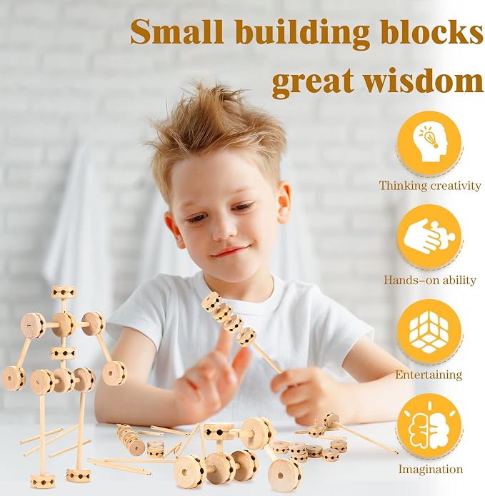 Zhanmai 2 Sets/120 Pcs Wooden Building Blocks Toys Kids Educational Natural Wood Toys Learning Wooden Blocks Different Sized Toy Building Sets for Boys Girls