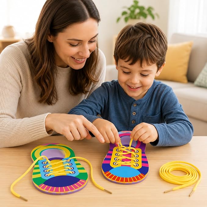 10 Sets Educational Kids Shoelace Tying Practice Toy Set | Interactive Lacing Board Set Builds Dexterity And Independence Teaching Tool of Essential Daily Living Skills