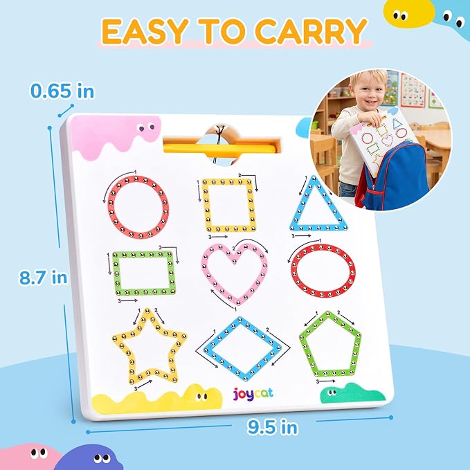 JoyCat Magnetic Shapes and Lines Tracing Board, 2-in-1 Pencil Control Toy | Double-sided fine motor toy for toddlers and kids supports preschool learning; road trip car activities and birthday gifts.