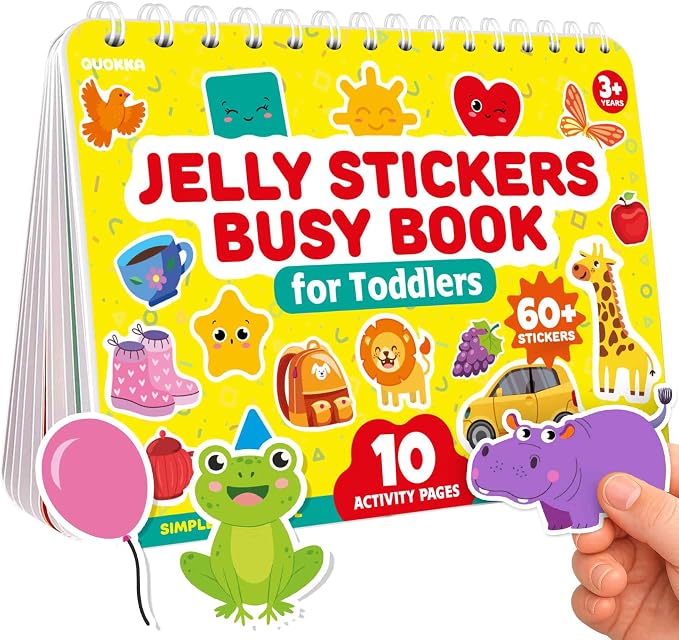 Jelly Sticker Books for Toddlers 3-5 - 61 Reusable Stickers Busy Book | 10 Preschool Topics - Waterproof Washable Toddler Activity Book - Learning Toys for Shapes, Colors, Matching, Animals