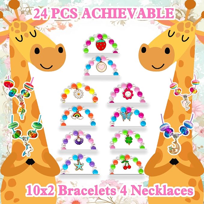 24 Pack Kids Bracelet Necklace Making Kit for Ages 4-8 | Individual Wrapped, Friendship Bracelet, Girls Party Favors, Goodie Bag Stuffers, Kids Art Craft Activities