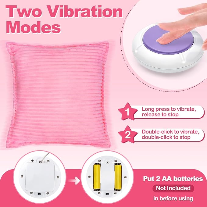 Subao 12" Vibrating Sensory Toddler Pillow with Two Textures, Sensory Toys for Kids with Autism, Birthday Xmas Gifts for Ages 4-10, Pink