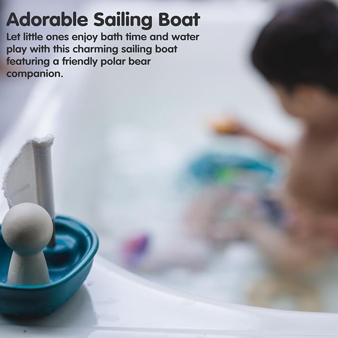 PlanToys® Polar Bear Sailing Boat Bath Toy for Toddlers, Montessori Wooden | polar bear sailing boat, montessori floating bath toy, water play, bathtub pool water table, kids toddlers wooden imaginative