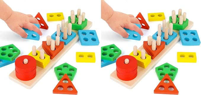 LovesTown Stacking and Sorting Learning Puzzles, Montessori Wooden Sensory Toys for Toddlers, 20 PCS (Pack of 2)