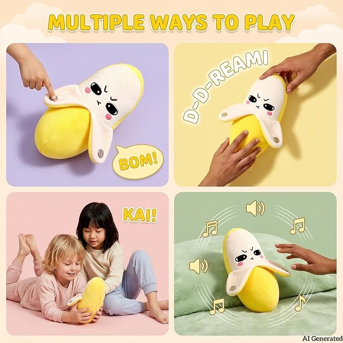 Musical Sensory Plush Toys,Touch Interactive Fruit Doll with Sounds | Magic Touch Soft Banana music toy, Dual Play Modes Educational Baby Toy, Parent-Child Birthday & Christmas Gift for Kids