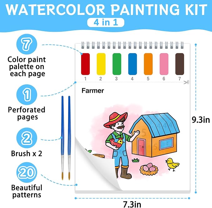 SOCOLER Paint with Water Coloring Books for Toddlers,Mess Free Watercolor Painting Papers for Kids Water Color Paint Kit Art Craft Birthday Gift for Ages 1-3, 4-8(Farm)