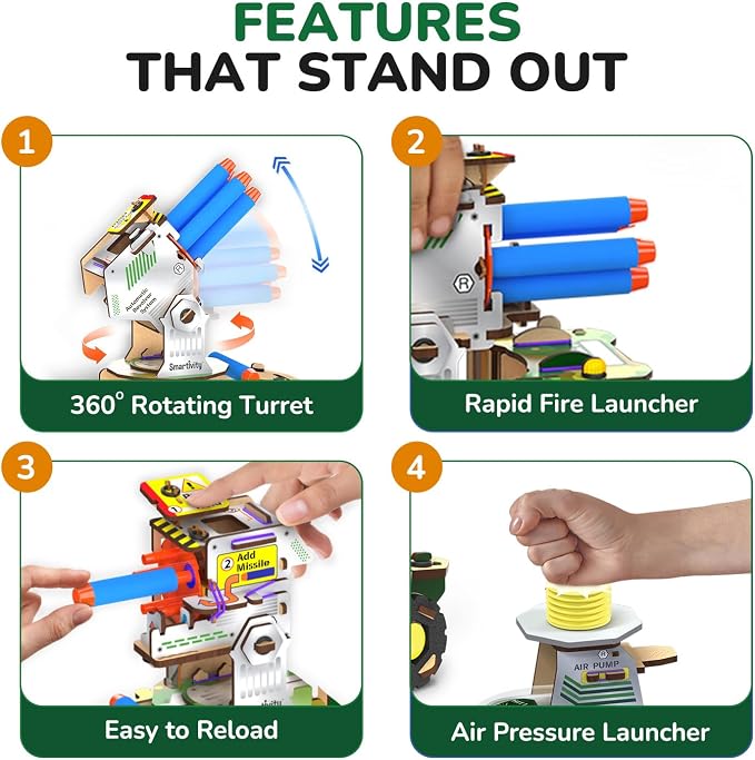 Smartivity DIY Military Vehicle Truck Toy for Kids 8-14 Years | Build Your Own Military Vehicle | Air-Powered Rotating Launcher | Birthday Gift for Boys & Girls 8-14 Years