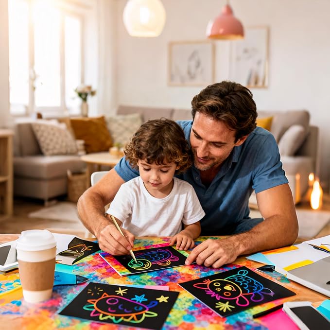 Cityrosy 100 Pcs Scratch Art Paper Rainbow Sets Arts and Crafts for Kids ﻿ | Classroom Supplies Black Magic Scratch Off Craft Set Kits for Age 3-12 Party Games Birthday Gifts Easter Basket Stuffers