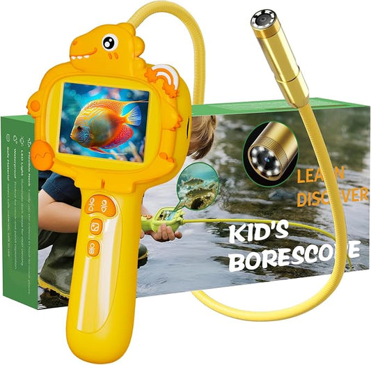 Kids Borescope Camera with Light, 2.4" Screen Kids Endoscope, Science Kits STEM Educational Toys for Boys & Girls Ages 4-12, Birthday Gifts for Indoor Outdoor Nature Explorer(Orange)