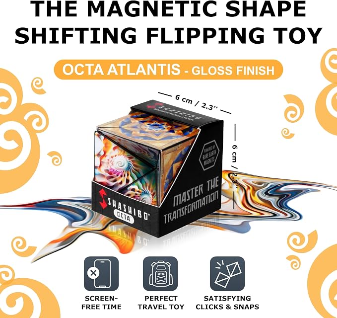 Shashibo OCTA Magnetic Puzzle Toy, Stress Relief Fidget Toy | 30+ Possible Shapes, Sensory Fidget Toy For Adults & Kids, Fun Shape Shifting Puzzle Toy For All Ages