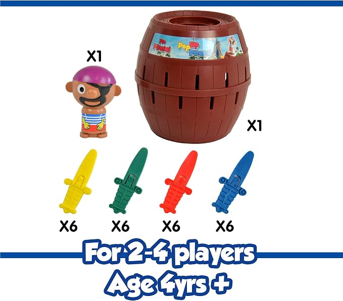 TOMY Pop Up Pirate Family Action Game - 2-4 Players - Ages 4 Years+ | Family Game Night, Easy Toddler Games, 3 Ways to Play, Great for Pirate Themed Birthday Parties or Indoor Recess
