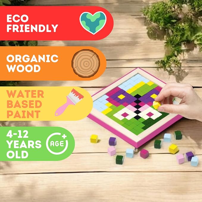Mosaic Wooden Pixels – Montessori Puzzle for Toddlers – 250-Piece Wooden Puzzles for Toddlers– Educational Travel-Friendly Kids Puzzles Ages 2-4 – FSC Wood, German Water-Based Paints