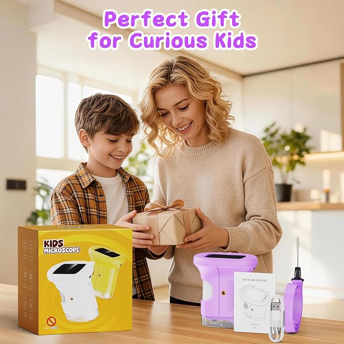 SEEKID Kids Microscope,1000X Handheld Digital Microscope (Purple) | 2.4" IPS Screen | Rechargeable Handheld | 8 LED Lights | STEM Toy for Exploring Science | Ages 5–12