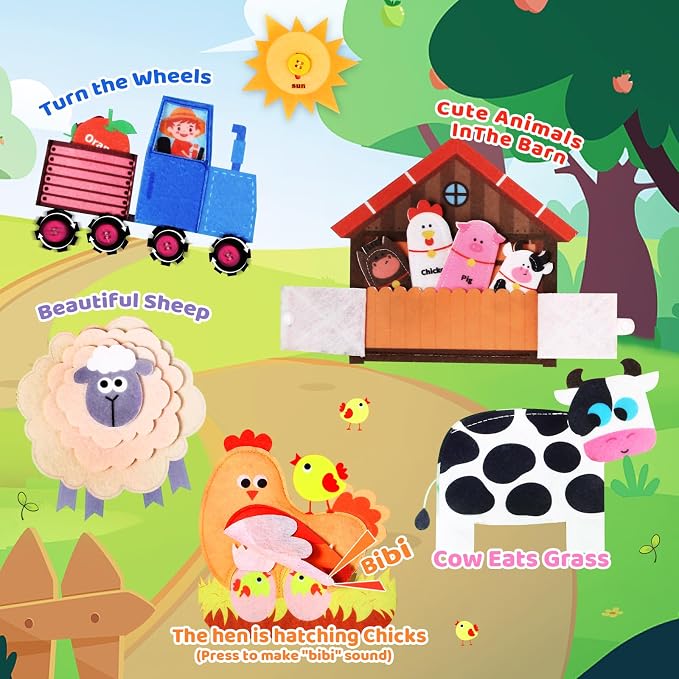 Farm Busy Book for Toddlers 1-3, Montessori Toys Gift for Boys Girls | Educational Learning Toys for 1+ Year Old, Busy Board Quiet Activity Book Toddler Travel Toy