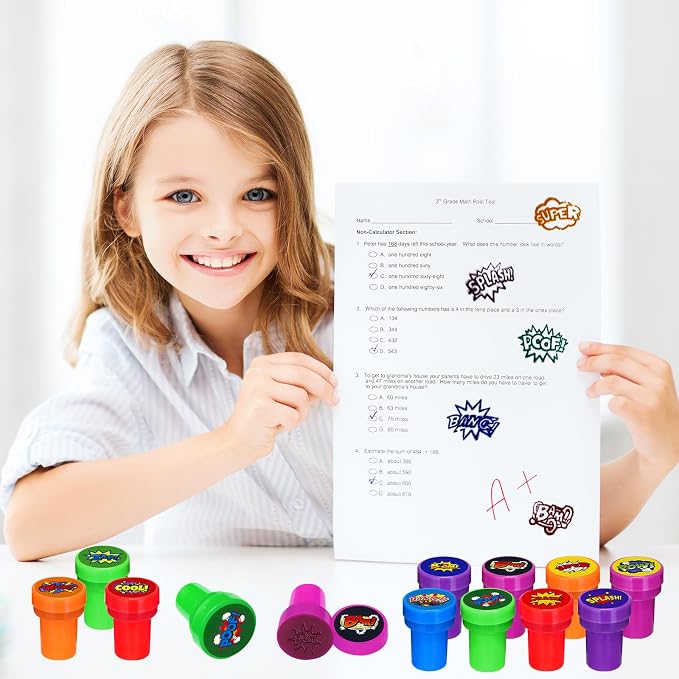 Cinrobiye 24 Pcs Hero Stampers Party Favor Set, Cute Superhero Stamps for Kids Birthday Party, Classroom Rewards, Carnival Prizes, Goody Bag Fillers, Super Hero Themed Party Supplies